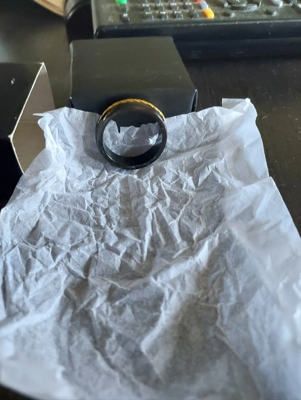 Avon Black Ring with Gold Rope Accent